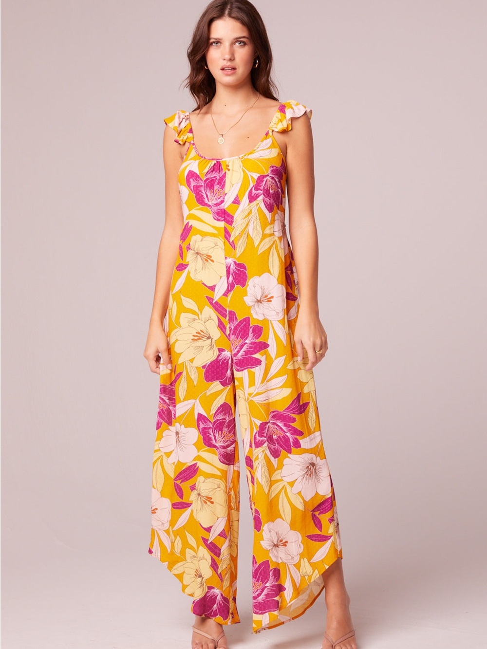 029. Yellow Floral Maxi Dress with Ruffle Straps